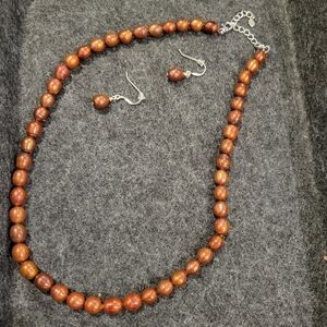 925 GSJ Bronze Fresh Water Pearl Necklace and earing set